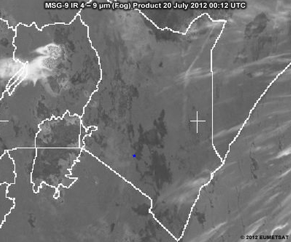 Animation of MSG-9 fog product over Kenya from 0012 UTC to 0912 UTC 20 July 2012 