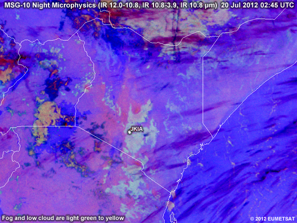 Animation of MSG-9 Night Microphysics RGBs over Kenya from 00 UTC to 04 UTC 20 July 2012