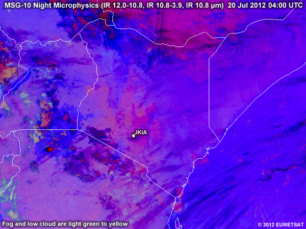 Animation of MSG-9 Night Microphysics RGBs over Kenya from 00 UTC to 04 UTC 20 July 2012