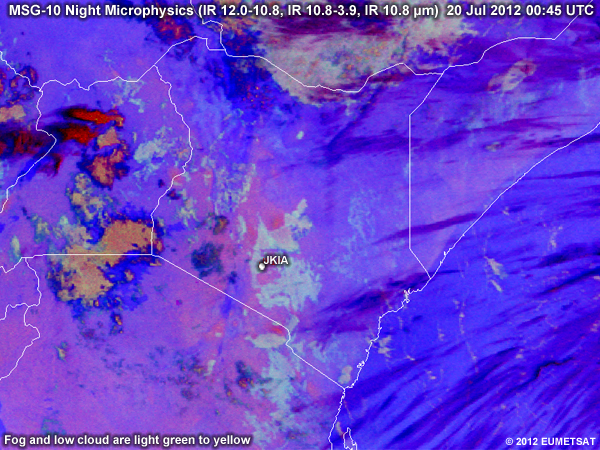 Animation of MSG-9 Night Microphysics RGBs over Kenya from 00 UTC to 04 UTC 20 July 2012