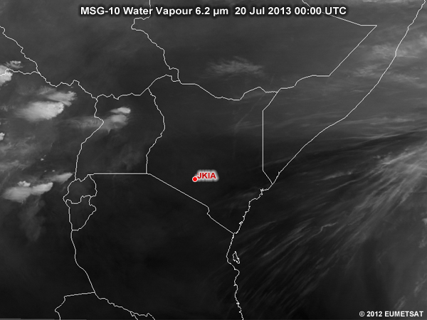 Animation of MSG-9 15-minute water vapour 6.2 micrometer images over Kenya from 00 UTC to 04 UTC 20 July 2012 