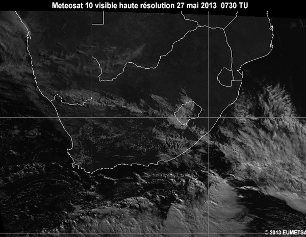 Animation of MSG-10 hrv images over Southern Africa from 06 to 12 UTC 27 May 2013
