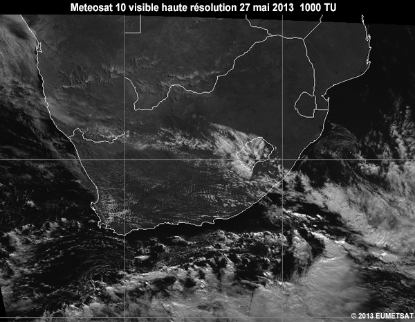 Animation of MSG-10 hrv images over Southern Africa from 06 to 12 UTC 27 May 2013