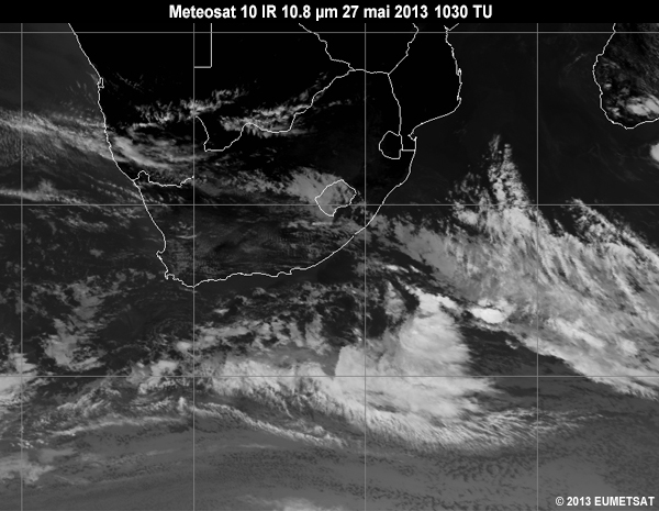 Animation of MSG-10 infrared 10.8 micrometer images over Southern Africa from 06 to 12 UTC 27 May 2013