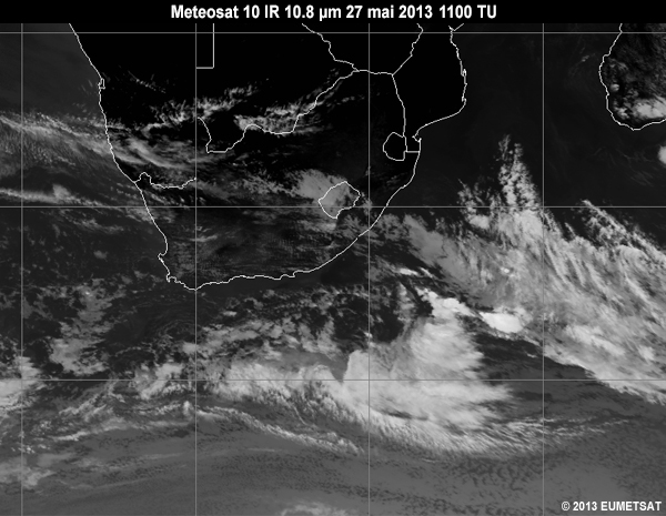 Animation of MSG-10 infrared 10.8 micrometer images over Southern Africa from 06 to 12 UTC 27 May 2013
