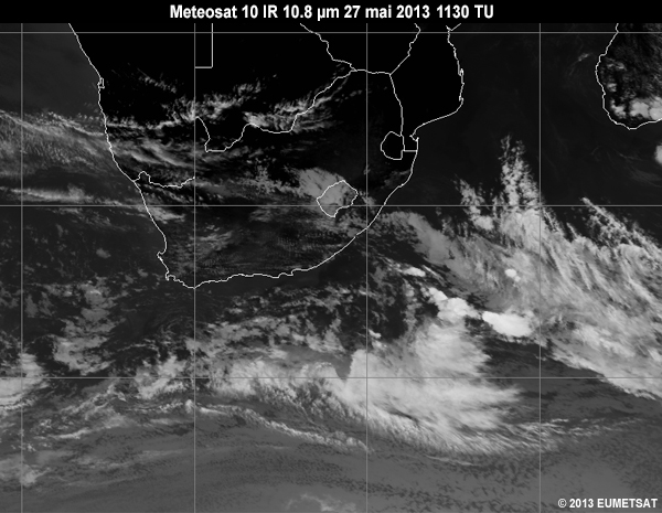 Animation of MSG-10 infrared 10.8 micrometer images over Southern Africa from 06 to 12 UTC 27 May 2013