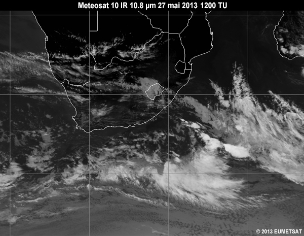 Animation of MSG-10 infrared 10.8 micrometer images over Southern Africa from 06 to 12 UTC 27 May 2013