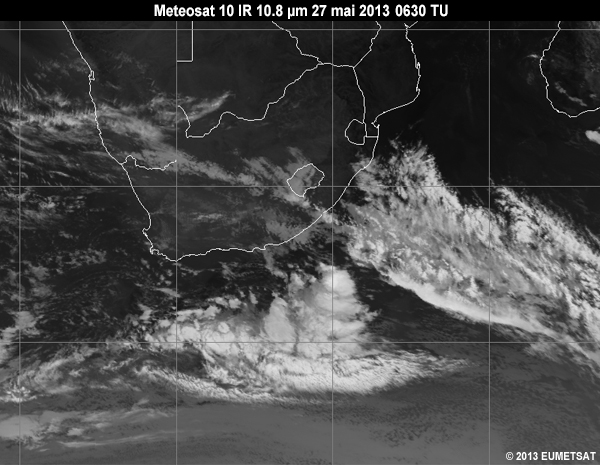 Animation of MSG-10 infrared 10.8 micrometer images over Southern Africa from 06 to 12 UTC 27 May 2013