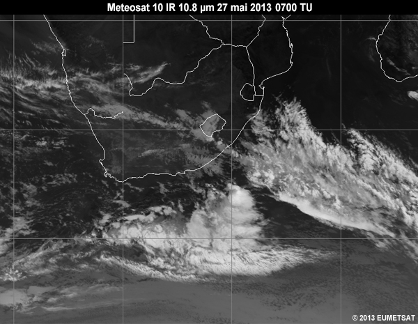 Animation of MSG-10 infrared 10.8 micrometer images over Southern Africa from 06 to 12 UTC 27 May 2013