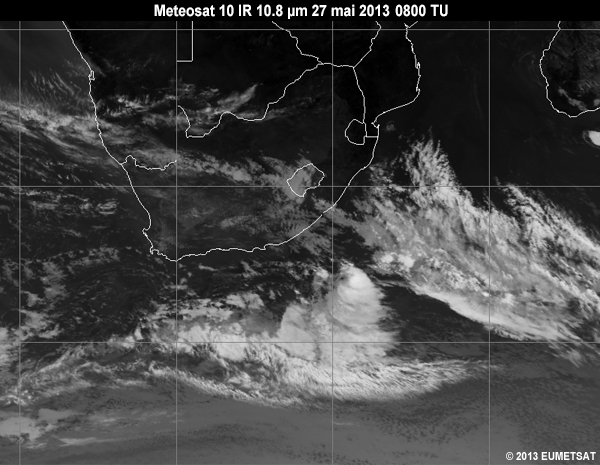 Animation of MSG-10 infrared 10.8 micrometer images over Southern Africa from 06 to 12 UTC 27 May 2013