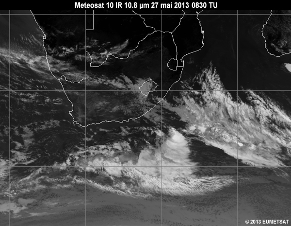 Animation of MSG-10 infrared 10.8 micrometer images over Southern Africa from 06 to 12 UTC 27 May 2013