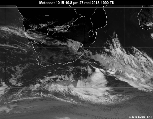 Animation of MSG-10 infrared 10.8 micrometer images over Southern Africa from 06 to 12 UTC 27 May 2013