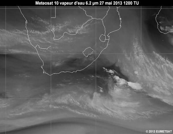 Animation of MSG-10 water vapour 6.2 micrometer images over Southern Africa from 06 to 12 UTC 27 May 2013