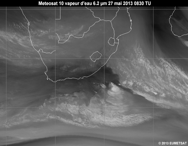 Animation of MSG-10 water vapour 6.2 micrometer images over Southern Africa from 06 to 12 UTC 27 May 2013
