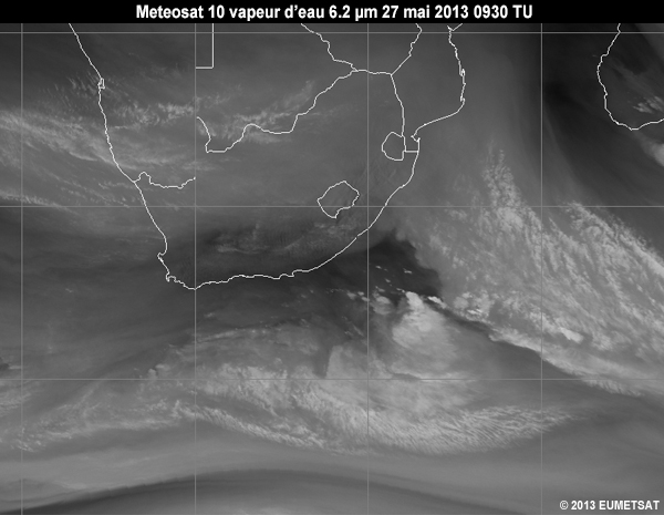 Animation of MSG-10 water vapour 6.2 micrometer images over Southern Africa from 06 to 12 UTC 27 May 2013
