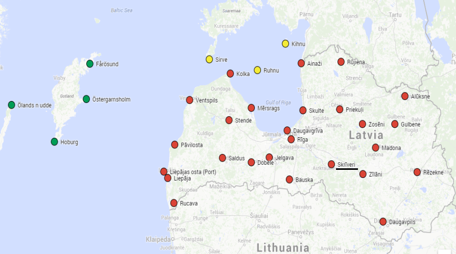 Weather station placement in Latvia and in The Baltic Sea